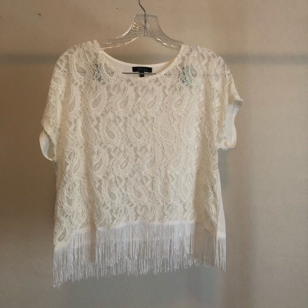 White Lace Fringe Blouse